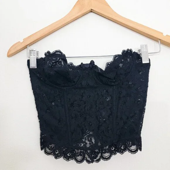 Vintage 90s La Perla Black Lace Bow Bustier Corset Top XS